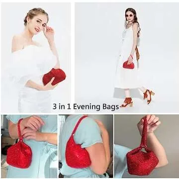 AIJUN Sparkly Women's Evening Bag Rhinestone Purse Party Clutches Wedding Purses Wristle Cocktail Prom Handbags for Women Evening Bride and Bridesmaid Wedding,Red Purse