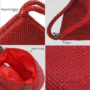 AIJUN Sparkly Women's Evening Bag Rhinestone Purse Party Clutches Wedding Purses Wristle Cocktail Prom Handbags for Women Evening Bride and Bridesmaid Wedding,Red Purse