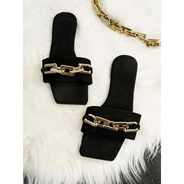 WDIRARA Women's Stylish Chain Slide Sandals for Summer