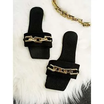 WDIRARA Women's Stylish Chain Slide Sandals for Summer