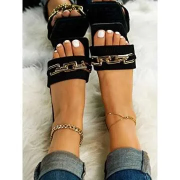 WDIRARA Women's Stylish Chain Slide Sandals for Summer