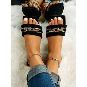 WDIRARA Women's Stylish Chain Slide Sandals for Summer