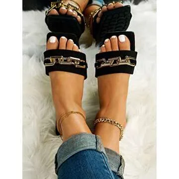 WDIRARA Women's Stylish Chain Slide Sandals for Summer