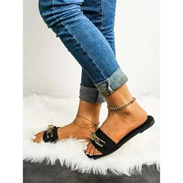 WDIRARA Women's Stylish Chain Slide Sandals for Summer