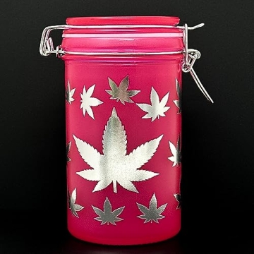 Chic 6" Glass Jar with Clamping Lid - Pink/Silver Leaves