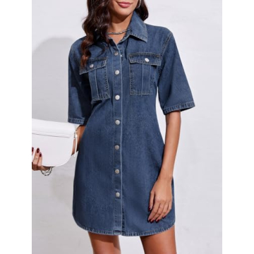 Fisoew Women's Button Down Denim Dress for Summer Style