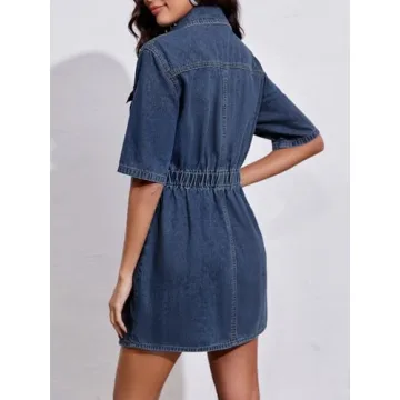 Fisoew Women's Button Down Denim Dress for Summer Style