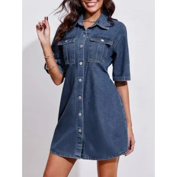 Fisoew Women's Button Down Denim Dress for Summer Style