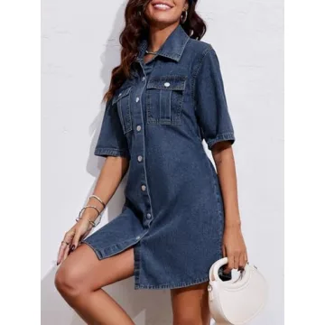 Fisoew Women's Button Down Denim Dress for Summer Style