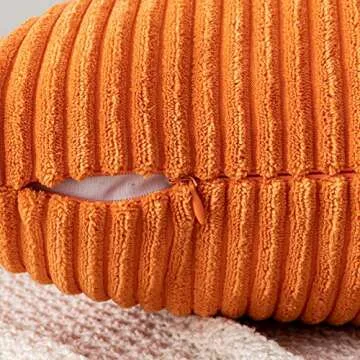 EMEMA Fall Orange Throw Pillow Covers Corduroy Decorative Soft Striped Square Cushion Covers Spring Pillowcases for Couch Sofa Bedroom Chair Car 18x18 Inch Set of 2