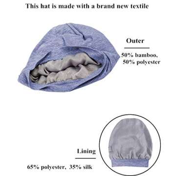 Slap Night Cap Sleep Hat Beanie - Navy Blue Women Organic Bamboo Satin Silk Lined Bonnet Summer Scar...