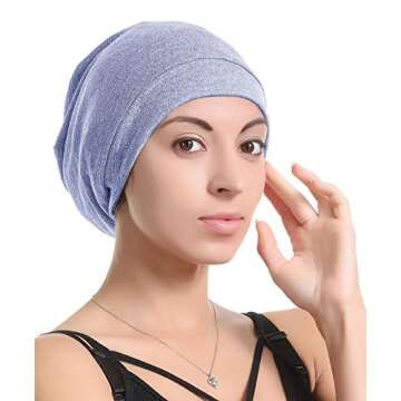 Slap Night Cap Sleep Hat Beanie - Navy Blue Women Organic Bamboo Satin Silk Lined Bonnet Summer Scarf Hair Cover for Lady Lightweight Light Thin Jersey Chemo, Gifts for Women