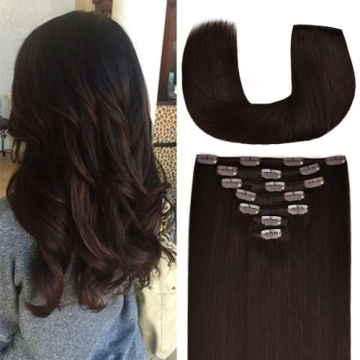 20 Inch Clip-in Hair Extensions Remy Human Hair for Women - Soft Handmade Real Human Hair Clip in Ex...