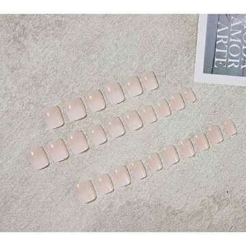 Foccna Gradient Nude Press on Nails Acrylic Fake Nails Square Glossy Short False Nails Daily Wear Ar...