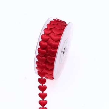 MRSRIBBON 5/8" Love Heart Ribbon for Crafts - 20 Meters/1 roll Red Embossing Ribbon with Hearts for Valentine’s Day Gift Wrapping, Home Decor Red
