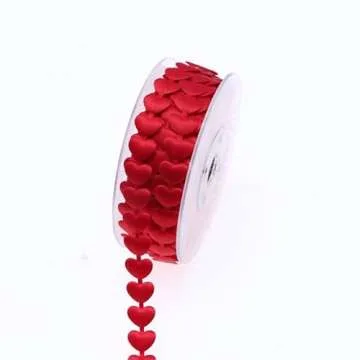 MRSRIBBON 5/8" Love Heart Ribbon for Crafts - 20 Meters/1 roll Red Embossing Ribbon with Hearts for Valentine’s Day Gift Wrapping, Home Decor Red