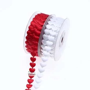 MRSRIBBON 5/8" Love Heart Ribbon for Crafts - 20 Meters/1 roll Red Embossing Ribbon with Hearts for Valentine’s Day Gift Wrapping, Home Decor Red