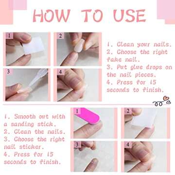 IMSOHOT French Almond Press on Nails Medium Stiletto Fake Nails White Pearl False Nails with Designs Glossy Cute Glue on Nails for Women