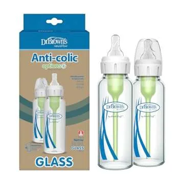 Dr. Brown's Natural Flow Anti-Colic Options+ Narrow Glass Baby Bottle 8 oz/250 mL 2 Pack with Level ...