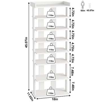 HOMEFORT 7-Tier Wood Shoe Rack, Double Rows 7-Tier Shoe Shelf, Shoe Storage Stand, Entryway Shoe Tow...