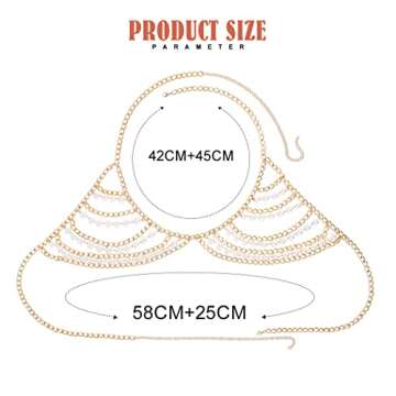 Asooll Gold Pearl Chest Chain Layered Necklace Bra Body Chains Fashion Bikini Bra Jewelry Chain Fash...