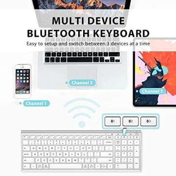 iClever BK10 Bluetooth Keyboard, Multi Device Keyboard Rechargeable Bluetooth 5.1 with Number Pad Er...