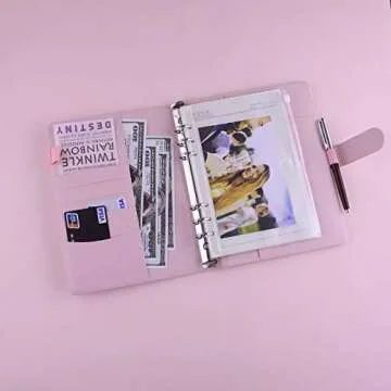 Antner A5 PU Leather Binder 6 Ring Notebook Photocard Budget Binder Cover for A5 Refill Paper, Refillable Loose Leaf Personal Planner Organizer Binder with Magnetic Buckle, Pink