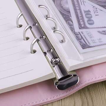 Antner A5 PU Leather Binder 6 Ring Notebook Photocard Budget Binder Cover for A5 Refill Paper, Refillable Loose Leaf Personal Planner Organizer Binder with Magnetic Buckle, Pink