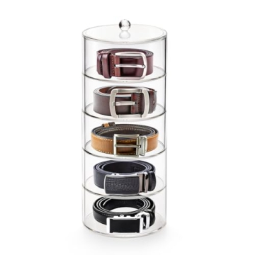 ZENFUN 5 Layers Acrylic Belt Organizer, Stackable Belt Storage Box Clear Display Case Vanity Organiz...