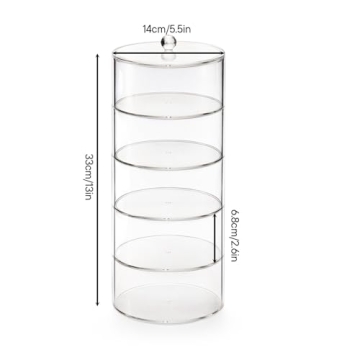 ZENFUN 5 Layers Acrylic Belt Organizer, Stackable Belt Storage Box Clear Display Case Vanity Organizer for Watch, Hair Accessories, Jewelry, Closet and Drawer, 3" H x 5" Dia