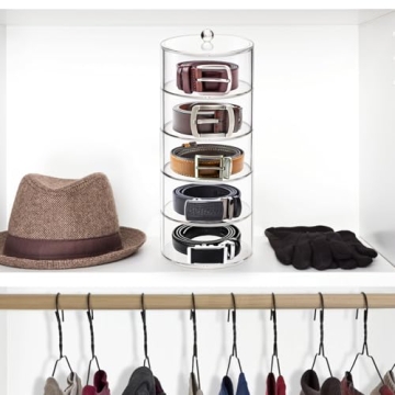 ZENFUN 5 Layers Acrylic Belt Organizer, Stackable Belt Storage Box Clear Display Case Vanity Organizer for Watch, Hair Accessories, Jewelry, Closet and Drawer, 3" H x 5" Dia