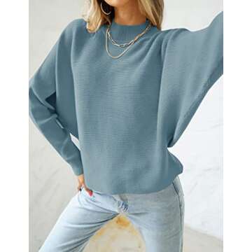 ZESICA Women's Fall Turtleneck Batwing Long Sleeve Ribbed Knit Casual Soft Pullover Sweater Jumper T...