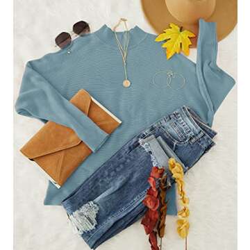 ZESICA Women's Fall Turtleneck Batwing Long Sleeve Ribbed Knit Casual Soft Pullover Sweater Jumper Top,Blue,Small