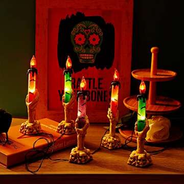 LJLNION Halloween Decorations, 5 Pack Halloween Garden Stake Lights, Tabletop Candle Light with Skeleton Ghost Hand, Waterproof & Battery Operated, Light Up Yard Stakes for Indoor/Outdoor Garden Decor