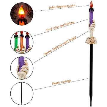 LJLNION Halloween Decorations, 5 Pack Halloween Garden Stake Lights, Tabletop Candle Light with Skeleton Ghost Hand, Waterproof & Battery Operated, Light Up Yard Stakes for Indoor/Outdoor Garden Decor