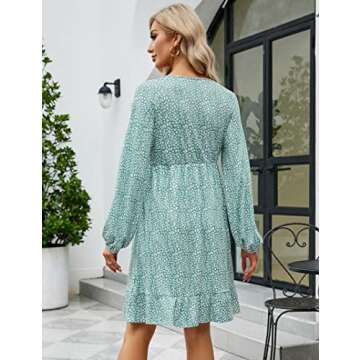 Coolmee Women's Maternity Long Sleeve Ruffle Dress V Neck Smocked Fall Casual Flowy Midi Dress for Baby Shower Photoshoot Long Sleeve Green Floral M