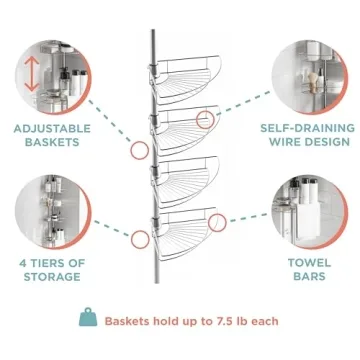 Adjustable Zenna Home Tension Shower Caddy for All
