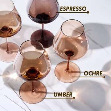 Venus Wine Glass Sets, 20oz Glasses Set of 6 Valentines Day Gifts, Valentine Gift for Her, Mom, Wife, Girlfriend, Mama, Special Celebrations Drinkware Unique Style Tall Stemmed Amber Colored Glassware