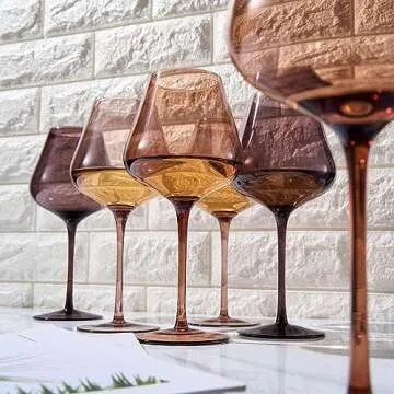 Venus Wine Glass Sets, 20oz Glasses Set of 6 Valentines Day Gifts, Valentine Gift for Her, Mom, Wife, Girlfriend, Mama, Special Celebrations Drinkware Unique Style Tall Stemmed Amber Colored Glassware