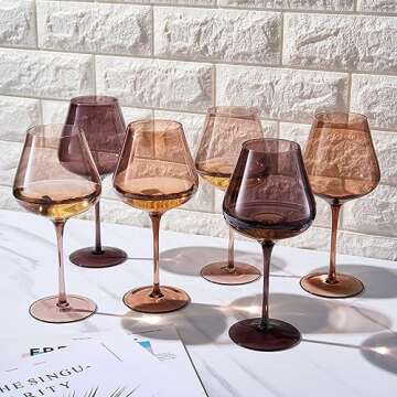 Venus Wine Glass Sets, 20oz Glasses Set of 6 Valentines Day Gifts, Valentine Gift for Her, Mom, Wife, Girlfriend, Mama, Special Celebrations Drinkware Unique Style Tall Stemmed Amber Colored Glassware