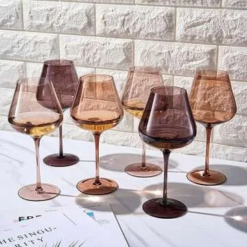 Venus Wine Glass Sets, 20oz Glasses Set of 6 Valentines Day Gifts, Valentine Gift for Her, Mom, Wife, Girlfriend, Mama, Special Celebrations Drinkware Unique Style Tall Stemmed Amber Colored Glassware