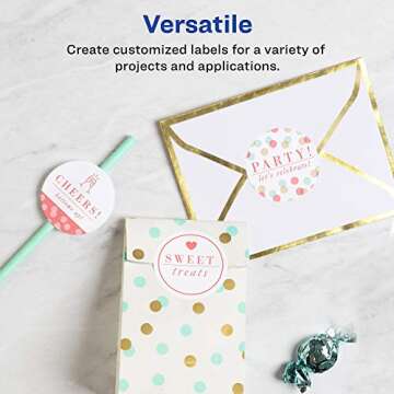 Avery Printable Round Labels with Sure Feed, 2.5" Diameter, Glossy White, 90 Customizable Labels (22830)