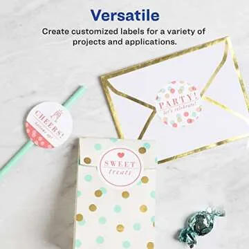 Avery Printable Round Labels with Sure Feed, 2.5" Diameter, Glossy White, 90 Customizable Labels (22830)