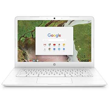 HP Chromebook 14-inch Laptop with 180-Degree Axis, Intel Celeron N3350 Processor, 4 GB RAM, 32 GB eMMC Storage, Chrome OS (14-ca050nr, White)