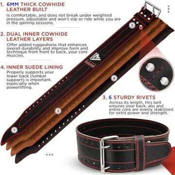 RDX Weight Lifting Belt for Men Women, IPL USPA Approved, 6mm Thick 100% Leather, 4” Powerlifting Back Support, Squat Deadlift Bodybuilding Exercise Fitness Gym Workout Strength Training up to 700 LBS