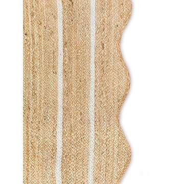 Weaving Village Wave Scalloped Natural Jute Rug Boho Jute Rug Entryway Runner Rug Farmhouse Scallop Rug, Off White (8'x10')