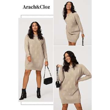 Arach&Cloz Womens Cozy Sweater Dress for Fall 2024