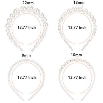 WILLBOND 4 Pcs Pearls Headbands Women White Faux Pearl Rhinestones Hairbands Bridal Hair Hoop Wedding Hair Accessories for Women