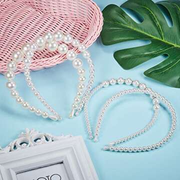 WILLBOND 4 Pcs Pearls Headbands Women White Faux Pearl Rhinestones Hairbands Bridal Hair Hoop Wedding Hair Accessories for Women
