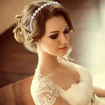 WILLBOND 4 Pcs Pearls Headbands Women White Faux Pearl Rhinestones Hairbands Bridal Hair Hoop Wedding Hair Accessories for Women